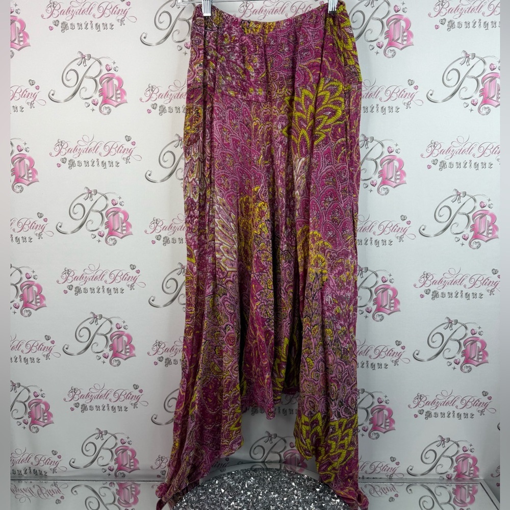 Namaste fair trade pants Harem Elegant Paisley Pink green Yellow flowy jogger